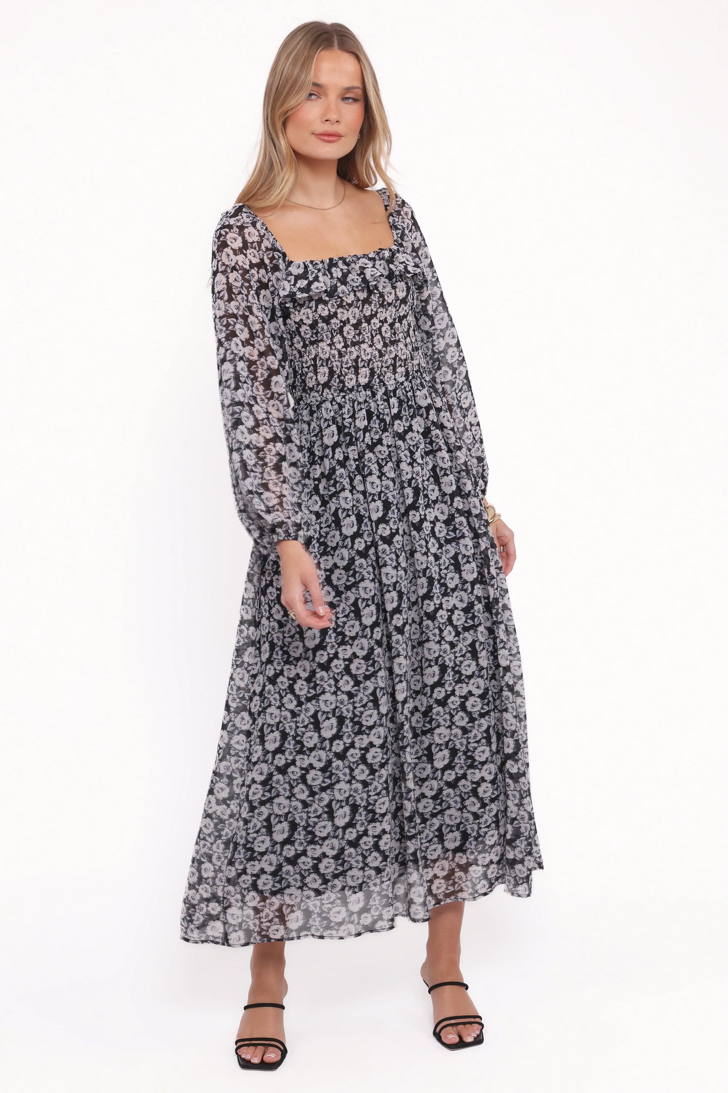 Faith Long Sleeve Maxi Dress Black Floral