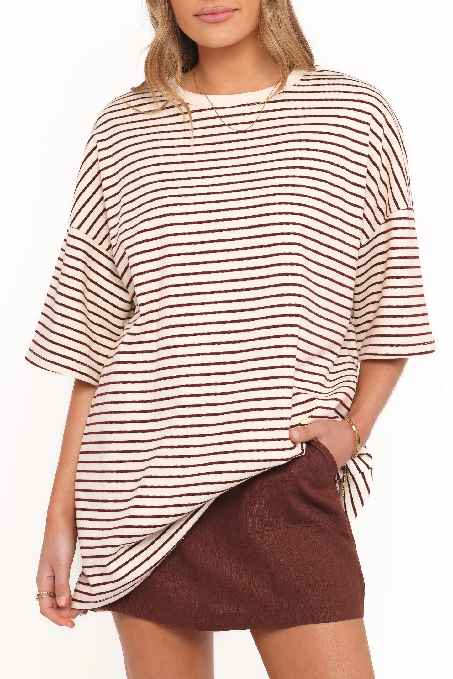 Wilda Oversized Tee Cream Tan Stripe