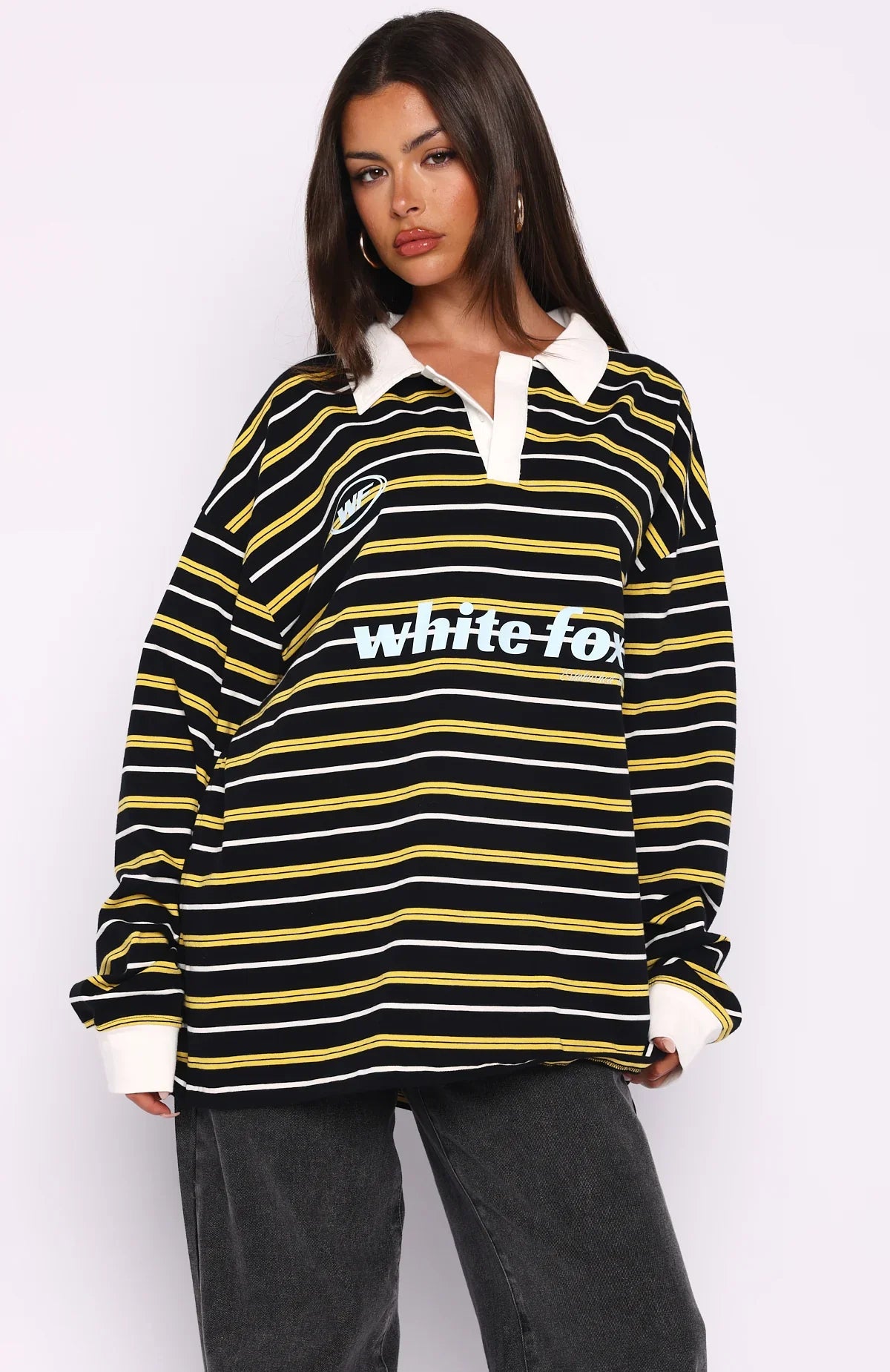 Gentle Affection Long Sleeve Rugby Shirt Black Yellow Stripe