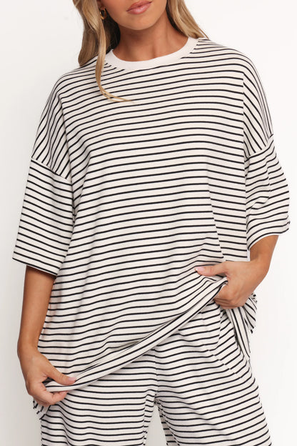 Wilda Oversized Tee White Black Stripe
