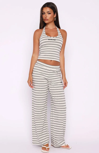 Looking Back Wide Leg Pants White Stripe