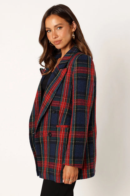 Vivienne Plaid Blazer Red Navy Multi