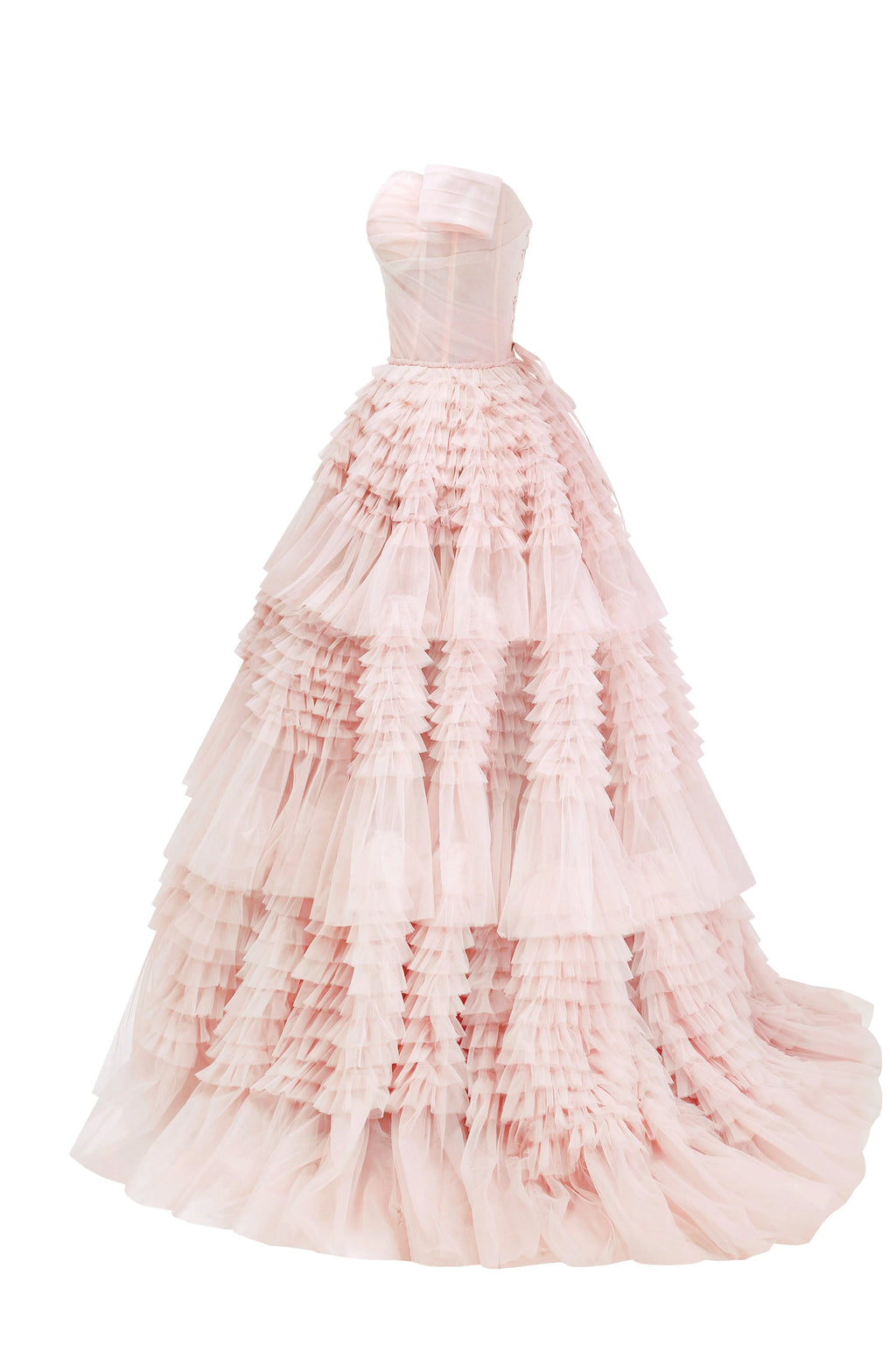 Misty Rose Off The Shoulder Frill Layered Gown