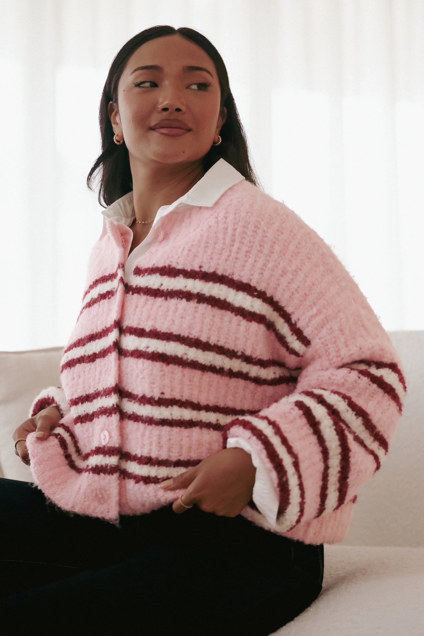 Albertine Cardigan Pink Stripe