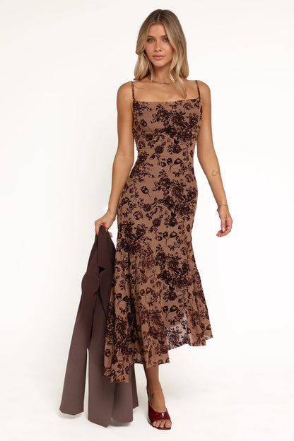 Lolita Midi Dress Brown Floral