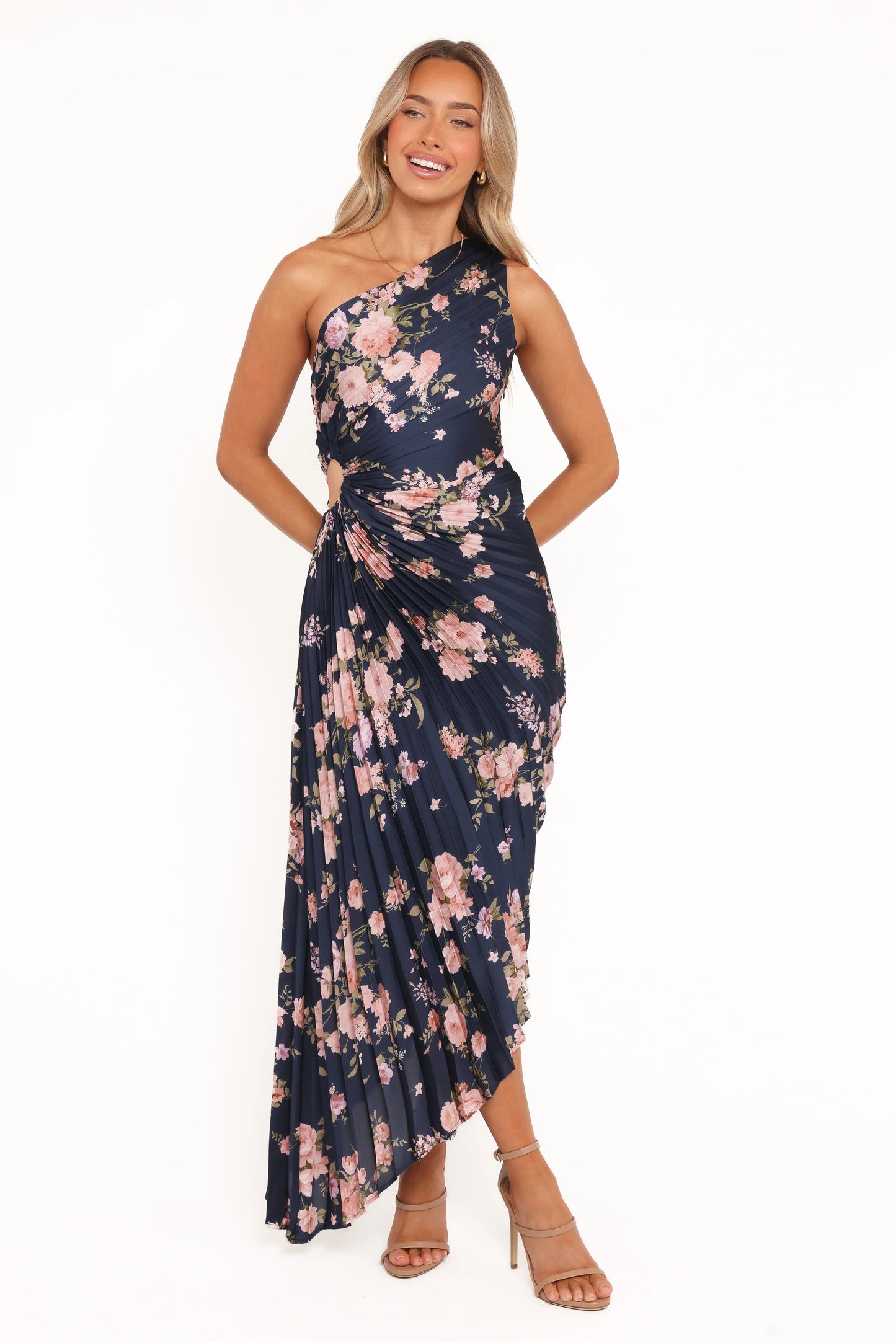Kleo One Shoulder Maxi Dress Navy Floral