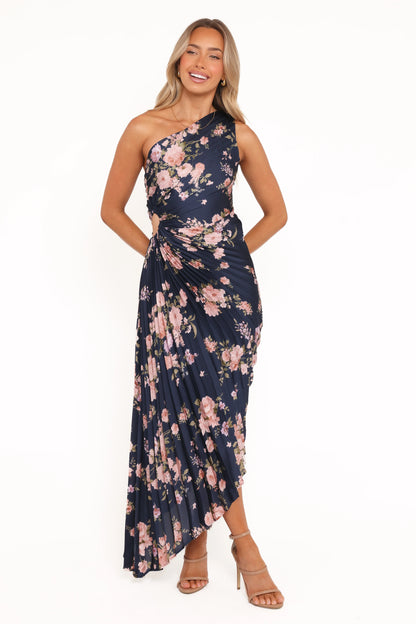 Kleo One Shoulder Maxi Dress Navy Floral