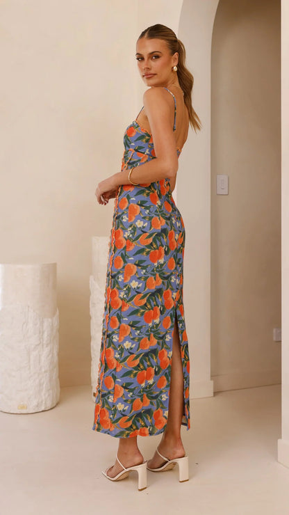 Carlia Midi Dress Orange Print