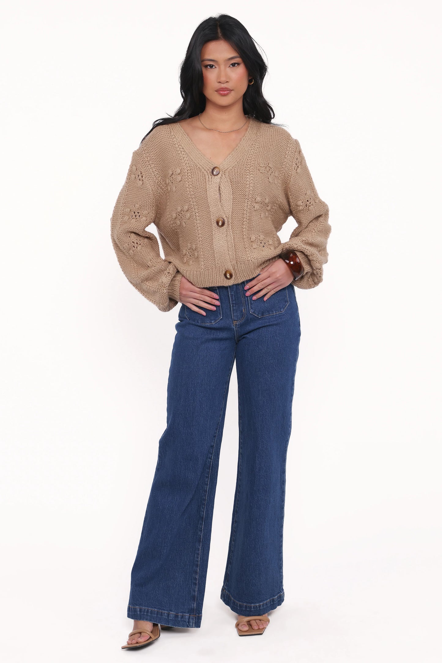 Melody Textured Button Up Cardigan Mushroom