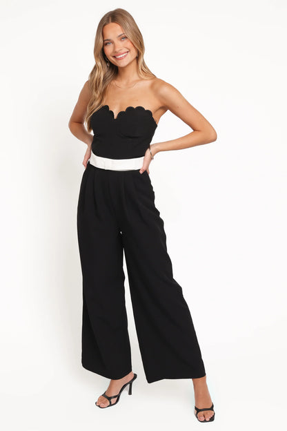 Elaria Scalloped Belted Jumpsuit Black