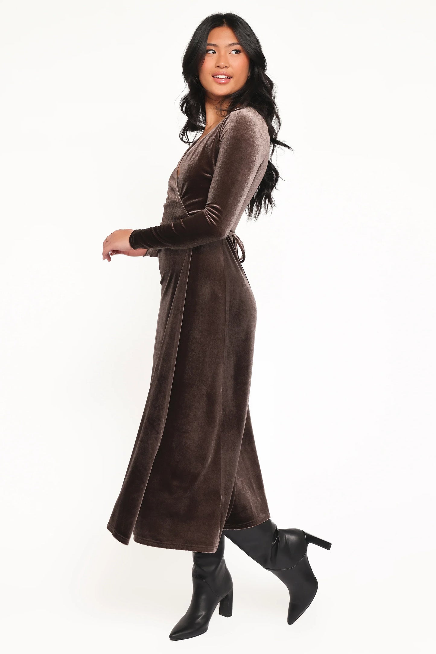 Darby Long Sleeve Midi Dress Dark Brown