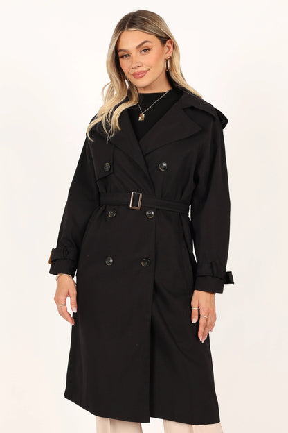 Trina Button Front Trench Coat Black