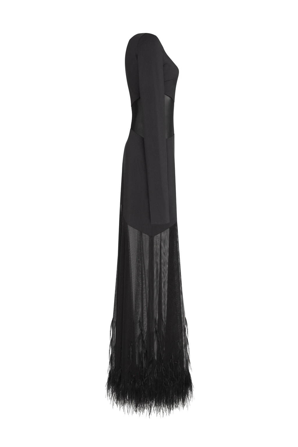 One shoulder maxi dress with feather trimmed bottom Xo Xo