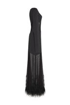 One shoulder maxi dress with feather trimmed bottom Xo Xo