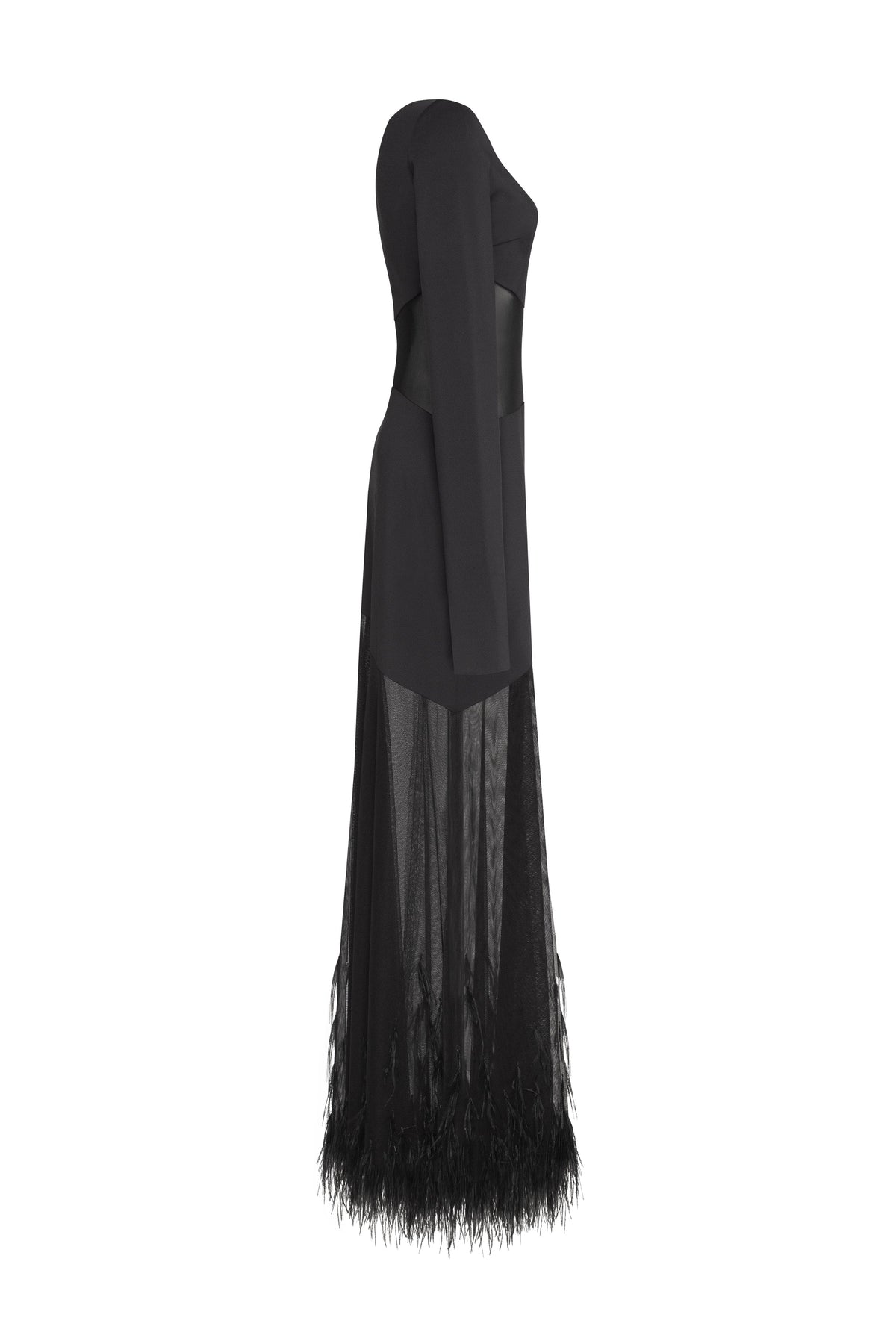 One shoulder maxi dress with feather trimmed bottom Xo Xo