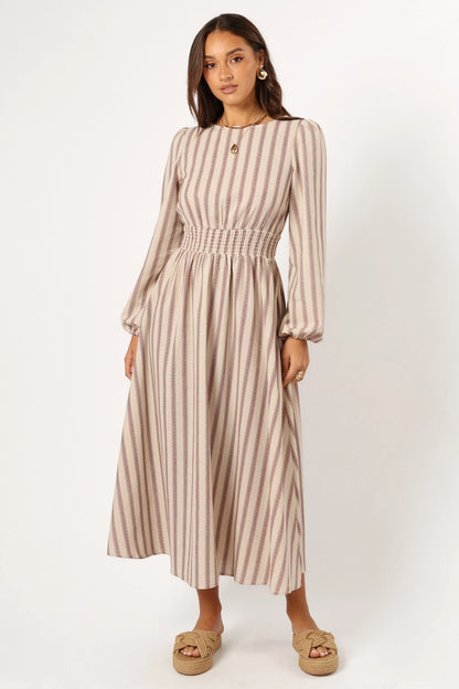 Jimi Long Sleeve Maxi Dress Brown Stripe
