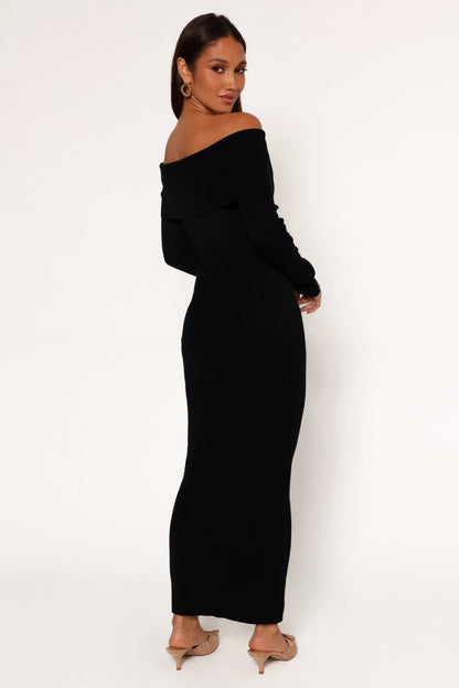 Archie Off the Shoulder Midi Dress Black