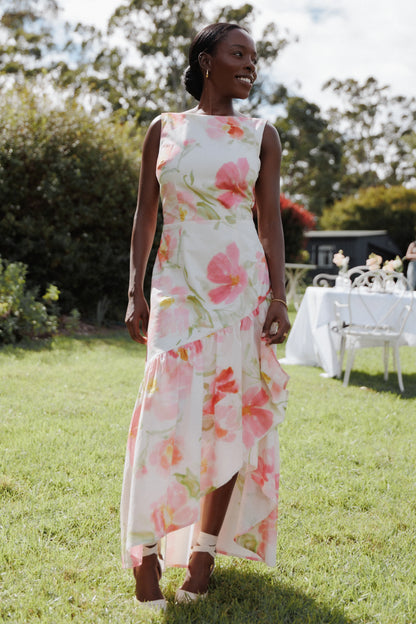Zula Maxi Dress Pink Garden Floral