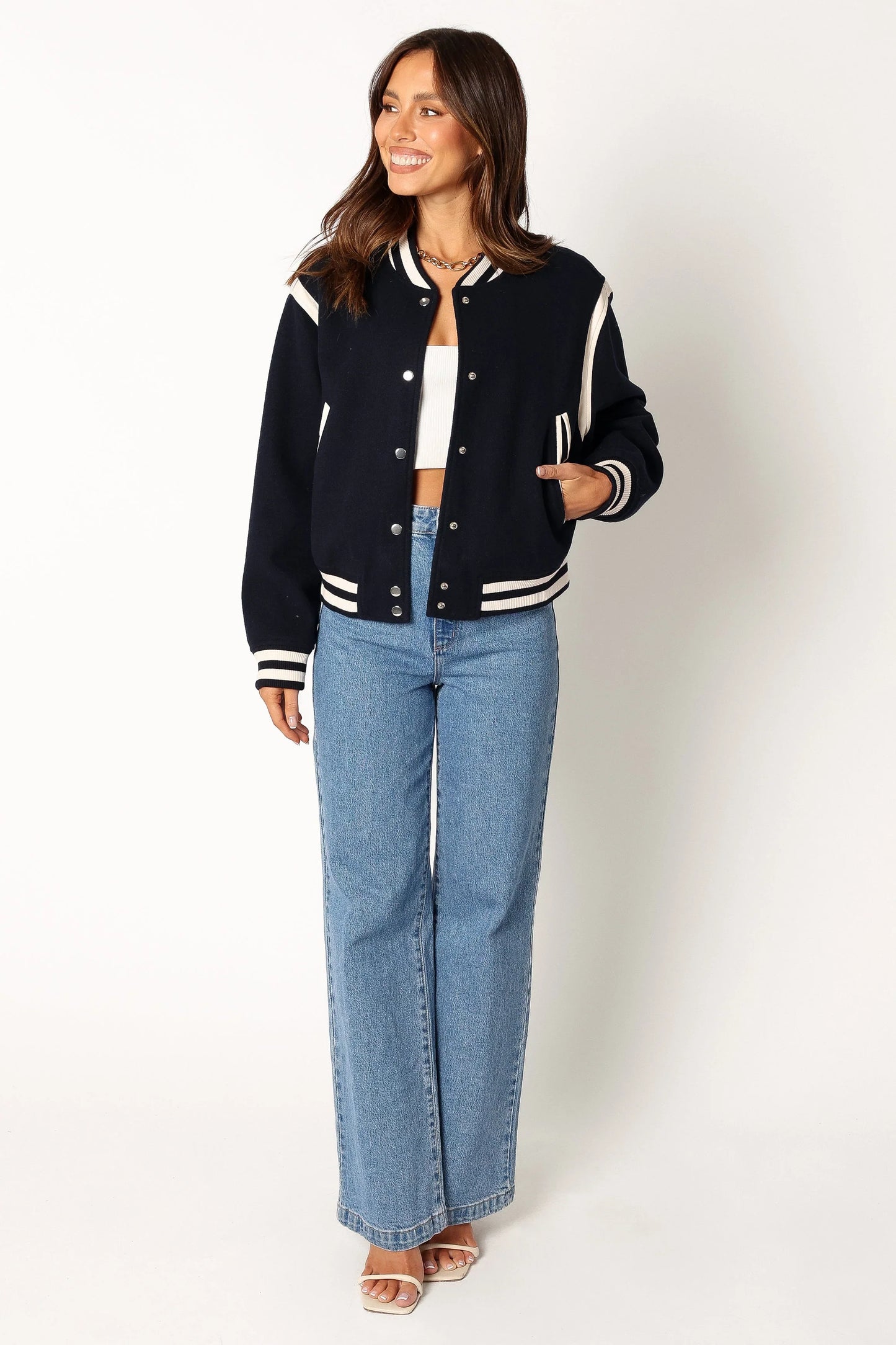 Fallon Collegiate Bomber Jacket Dark Indigo