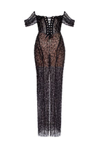 Striking black sequined fitted maxi dress Midnight Walk