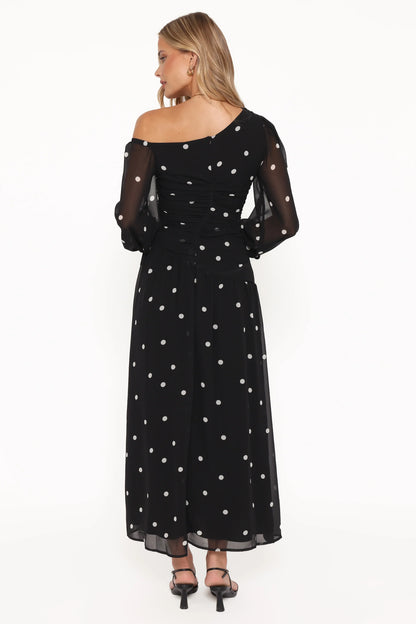 Levine Maxi Dress Black Polka Dot