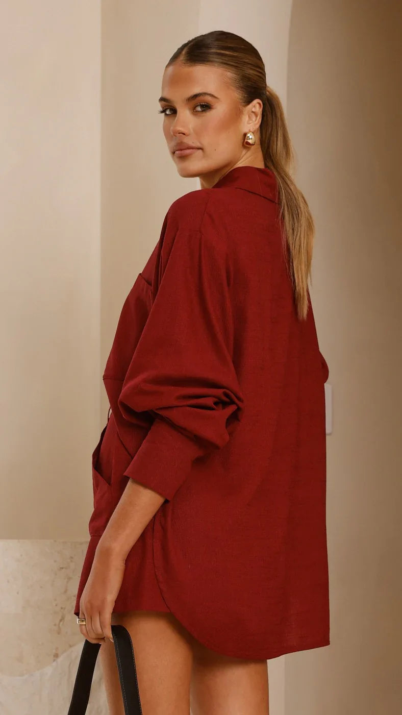 Charla Button Up Top Burgundy