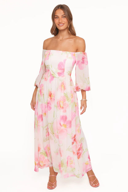 Chantel Off Shoulder Maxi Dress Pink Garden Floral