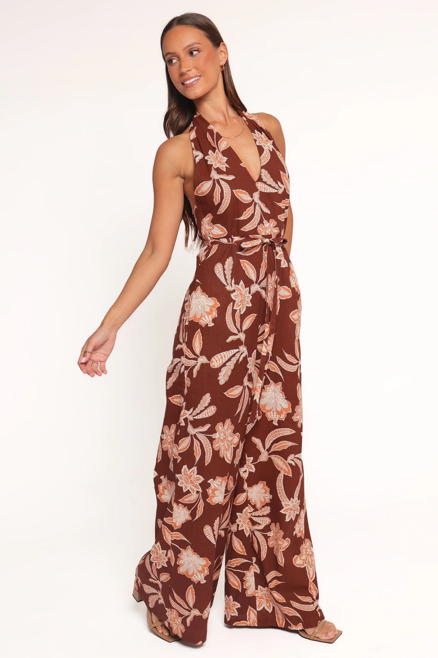 Kehlani Halterneck Jumpsuit Orange Floral