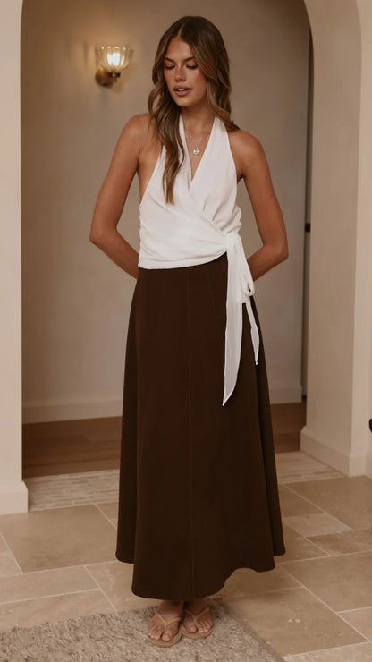 Zira Denim Maxi Skirt Chocolate