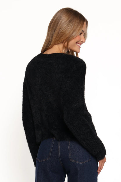 Donna Flower Button Cardigan Black