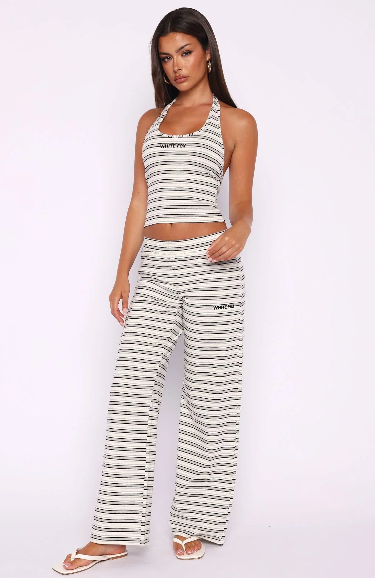 Looking Back Halter Top White Stripe