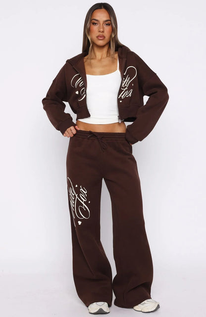 Love You Regardless Wide Leg Sweatpants Chocolate