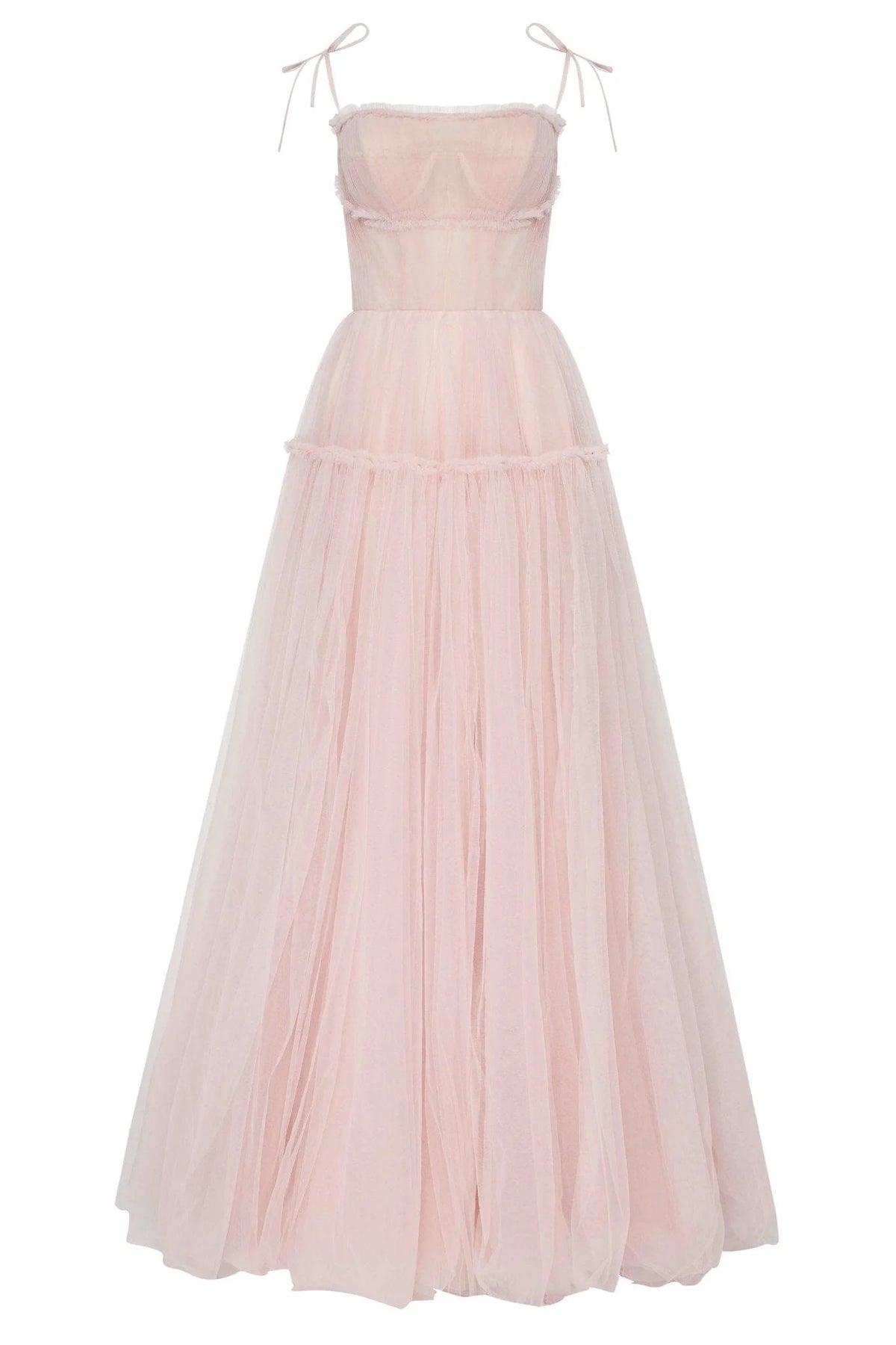 Misty Rose Tie straps tulle prom dress
