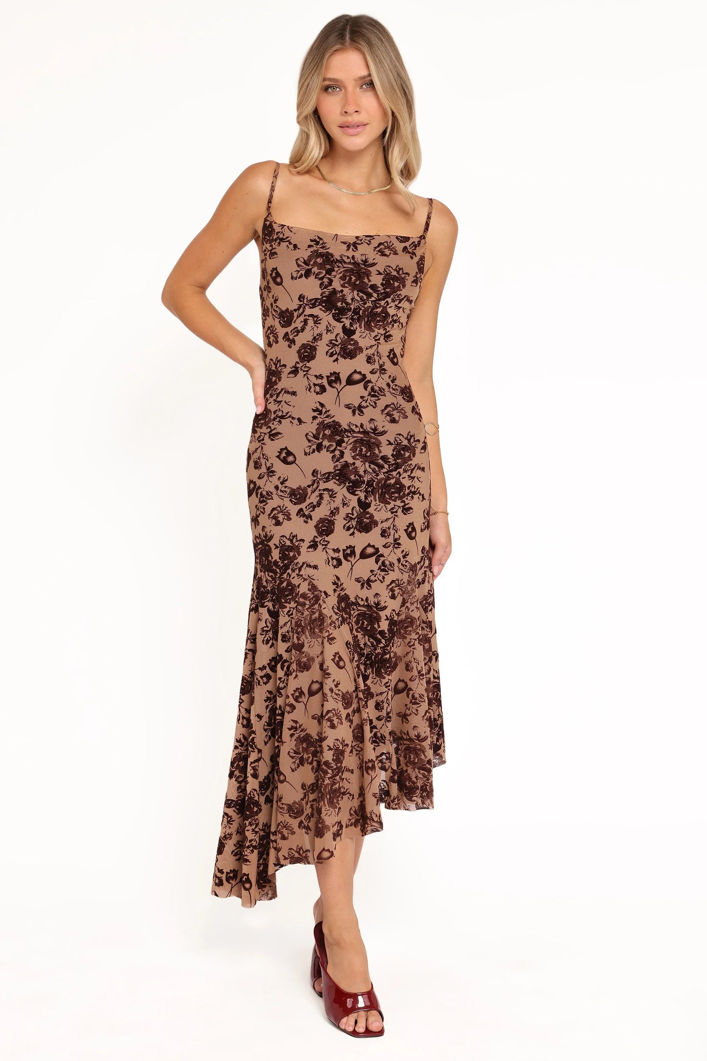 Lolita Midi Dress Brown Floral