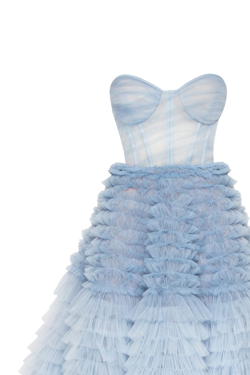 Light Blue Strapless Frill Layered Fluffy Dress