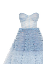 Light Blue Strapless Frill Layered Fluffy Dress