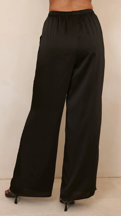 Hayleigh Asymmetrical Top and Pants Set Black Lace