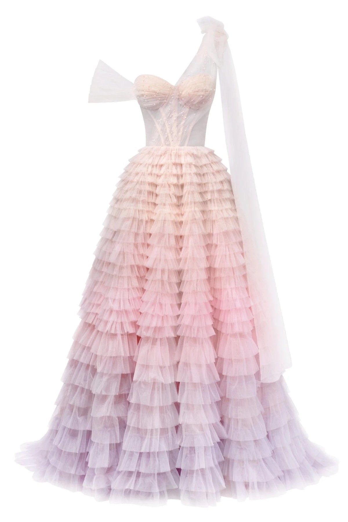 Charming ball gown with the frill layered ombre maxi skirt