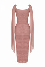 Midi Dress in Italian Mesh with Draping