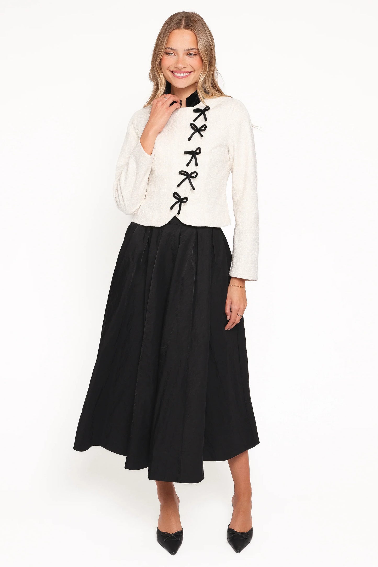 Jorah Twill Cropped Bow Jacket Cream