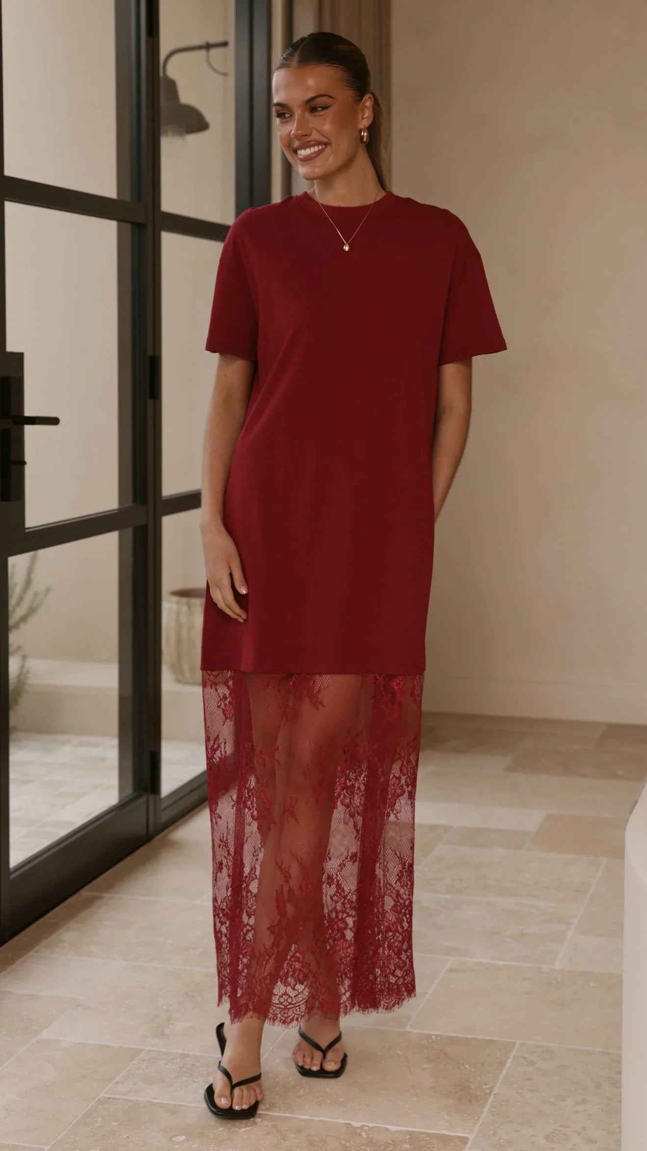 Adora T Shirt Maxi Dress Wine