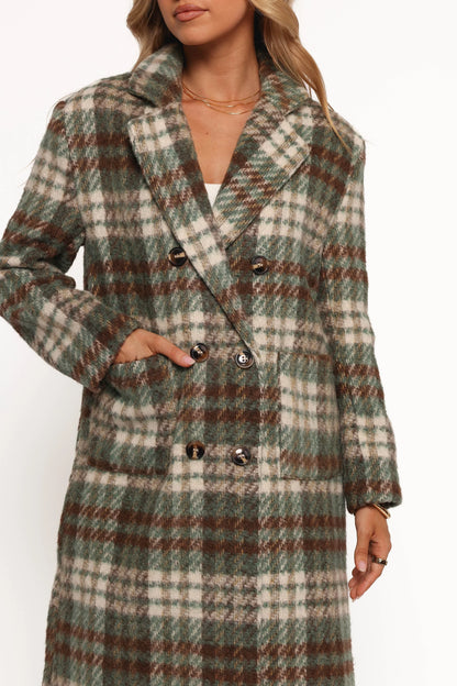Anika Plaid Long Coat Green Brown