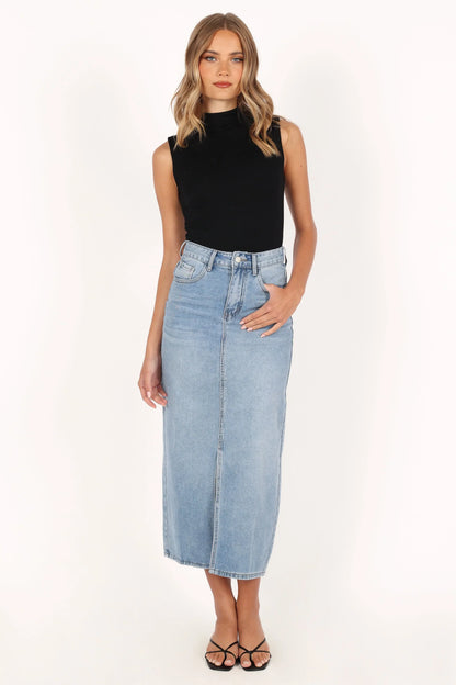 Dana Denim Midi Skirt Blue Wash