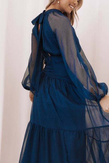 Julip Sheer Long Sleeve Maxi Dress Navy