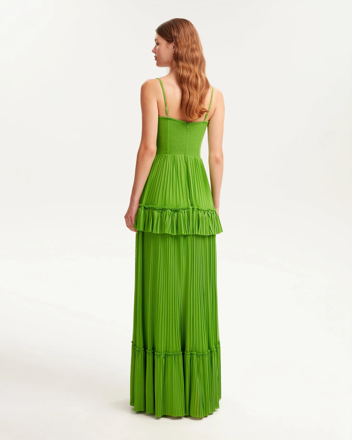 Green spaghetti strap pleated maxi dress Garden of Eden