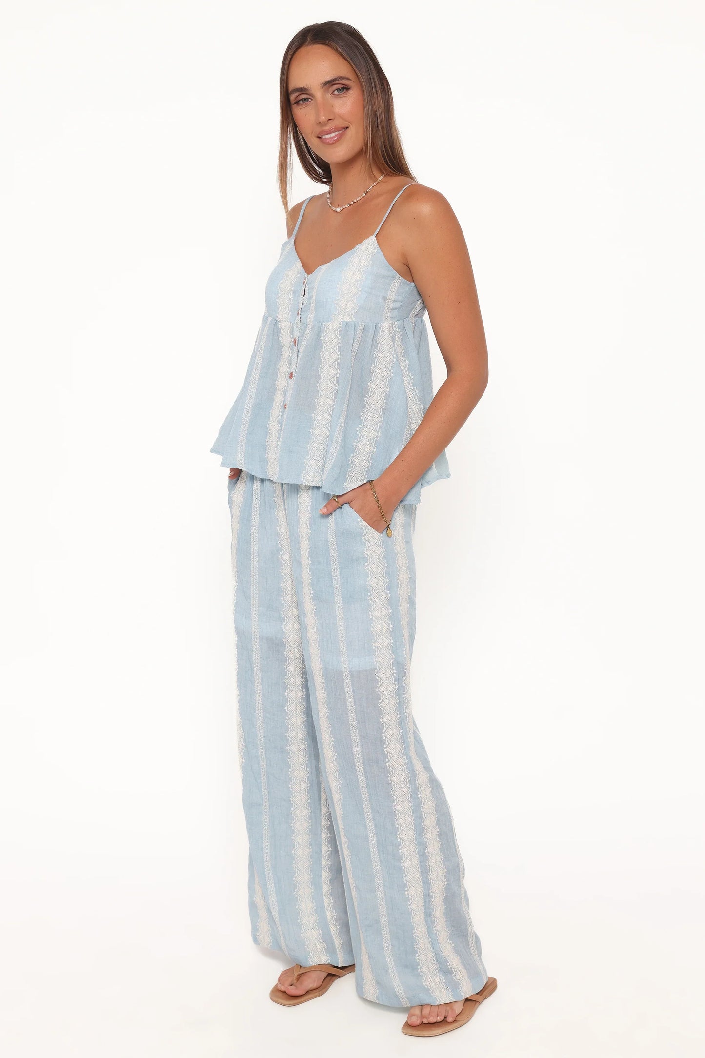 Mila Embroidered Pant Set Light Blue