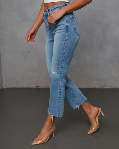 Lara Super Stretch Crop Frayed Hem Jeans
