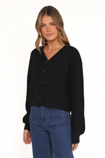 Sybil Button Front Cardigan Black