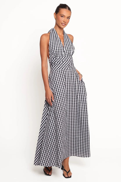 Solene Maxi Halterneck Dress Black White
