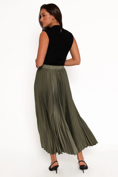 Polina Pleated Maxi Skirt Olive